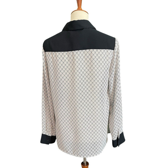 Cold Water Creek Blouse Women Size S Black Cream Button Down Semi Sheer Casual - Picture 9 of 10